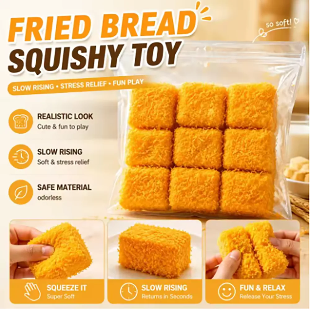 9pcs New Simulation Milk Fried Bread Soft Pinch Relieve Daily Stress and Tension Decompression Slow Rebound Fidget Children Toy.