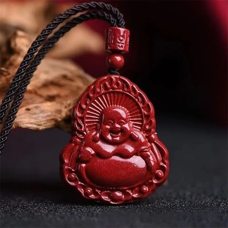 Raw Ore Genuine Cinnabar Pendant Purple Gold Sand Buddha Pendant Women's Big Belly Buddha Maitreya Buddha Smiling Buddha Birth Y