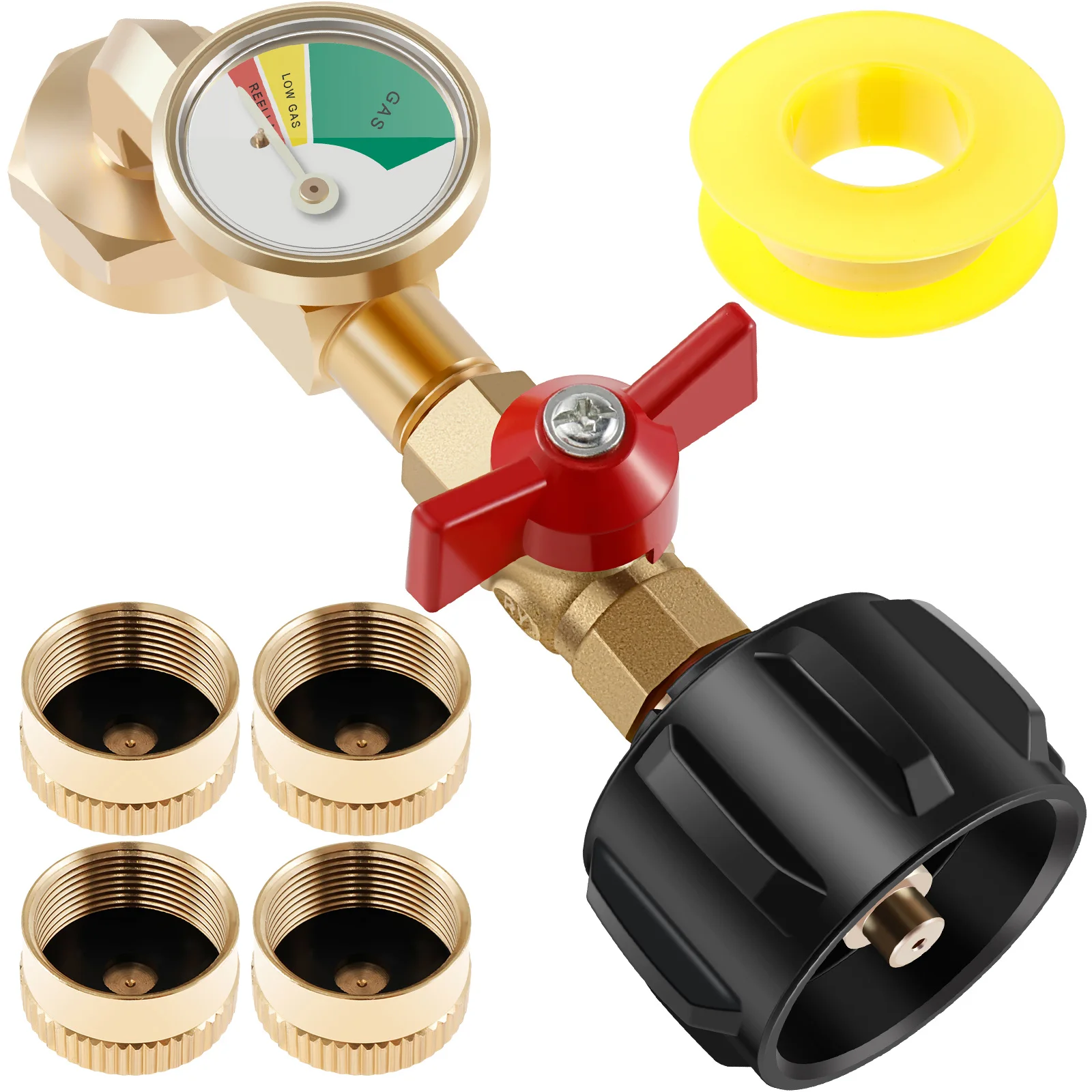 Propane Refill Adapter with Gauge and Control Valve 90 Degrees Elbow Propane Refill Adapter Solid Brass Propane Tank Adapter