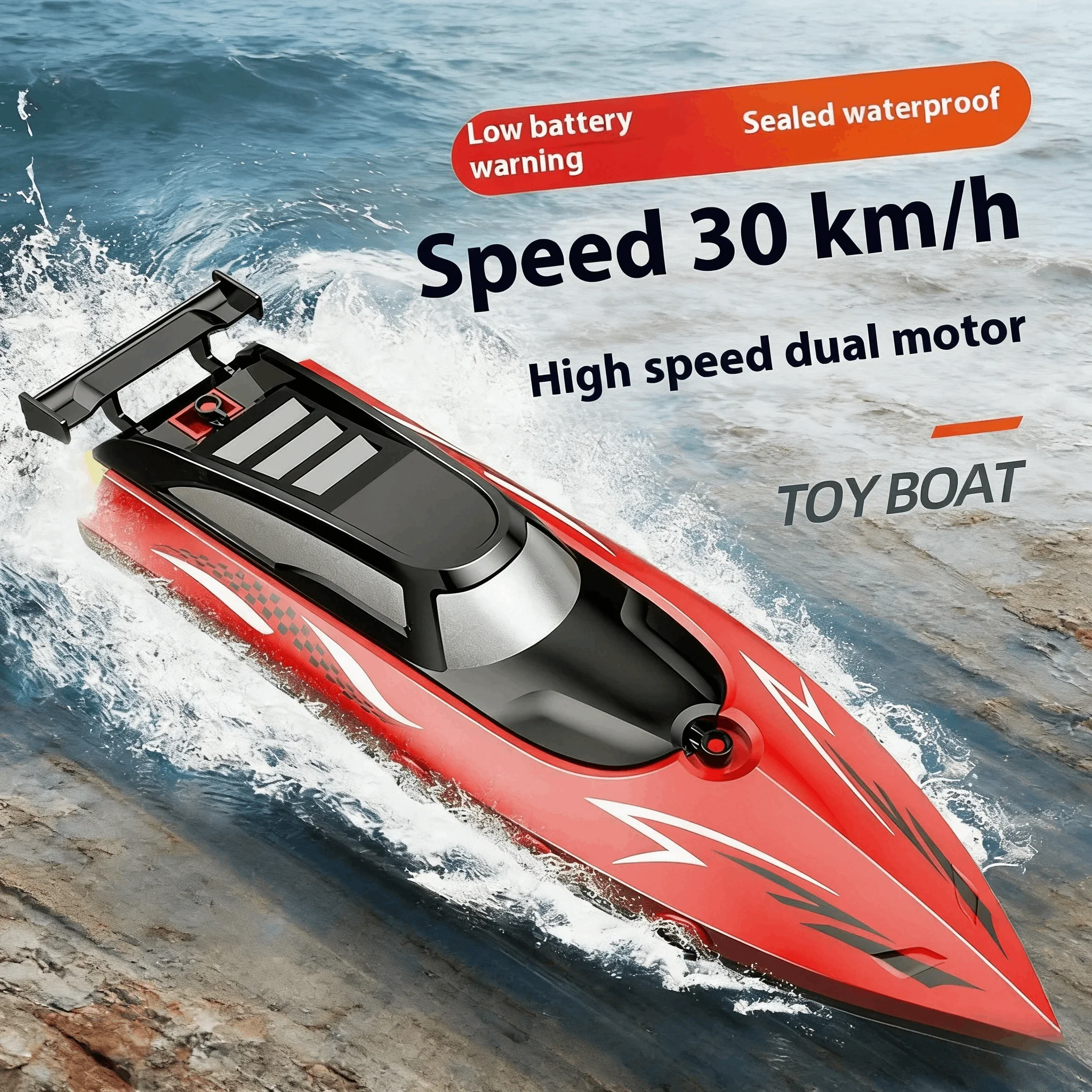 2.4GHz RC Boat Remote Kids Mini Electric Speedboat Summer Water Play High-Speed Racing Boat Submarine Boys Toy Teens Kids Gifts