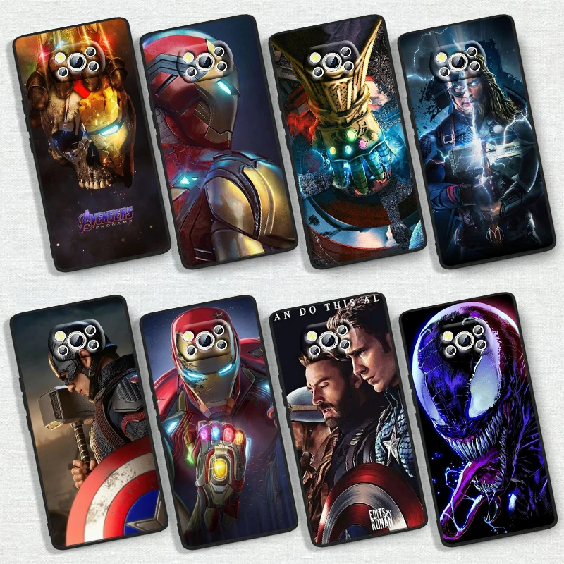 Железный человек, классные Мстители для Xiaomi Poco X6 X5 X4 X3 F4 F3 NFC M6 M5 M4 GT S Pro 4G Φ C65, черный мягкий чехол для телефона