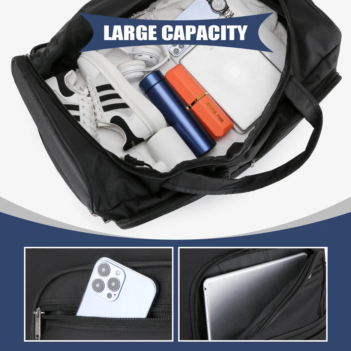 Faltbare Reisetasche für Gepäck, die an Bord der Flugzeug gegeben werden kann, mit Tragegriff, rollbare Reisetasche zur Aufbewahrung, Herren-Reisetasche mit extra großem Fassungsvermögen. – Detail 9