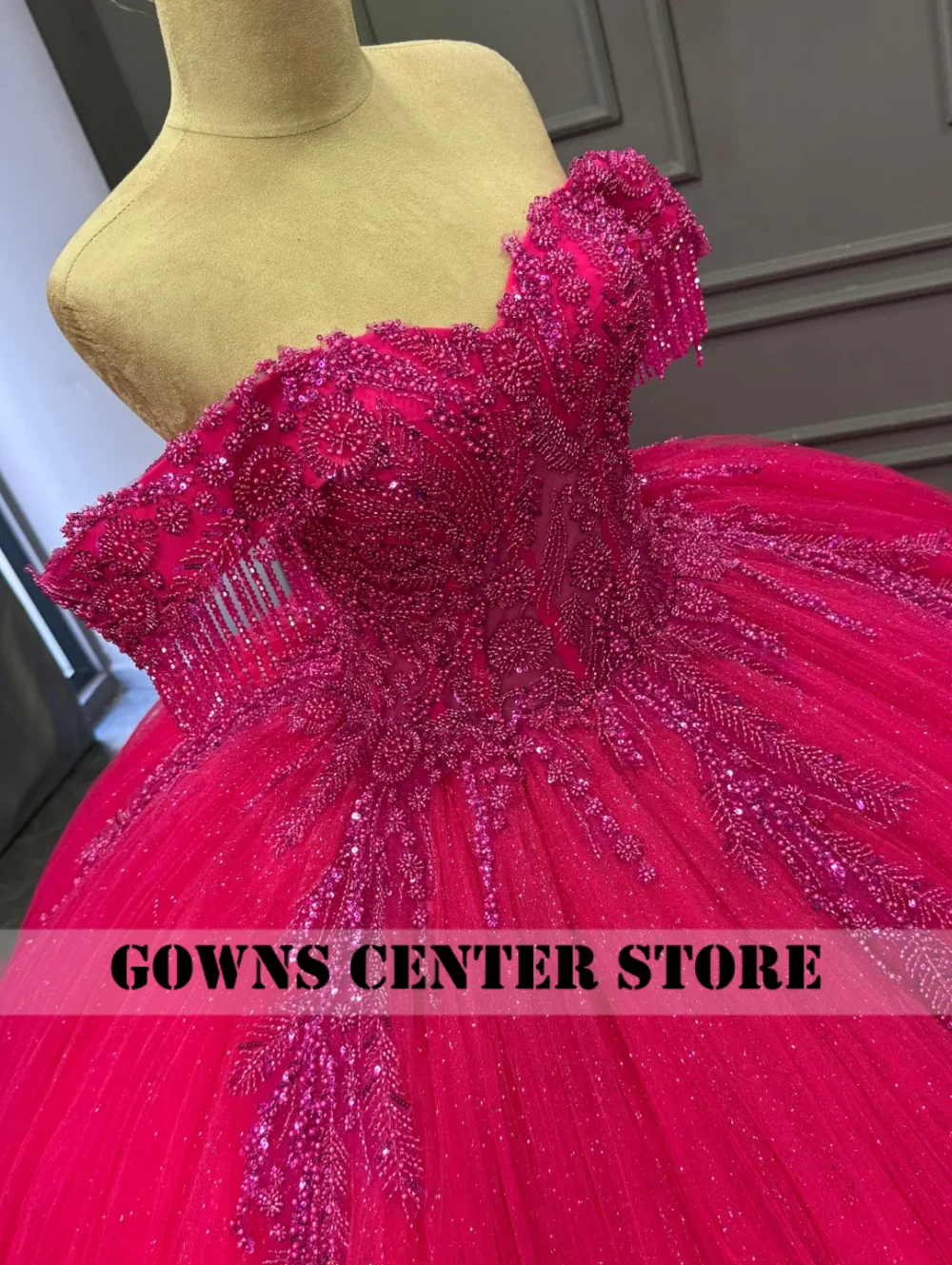 Fuchsia Pink Quinceanera-Kleid mit Applikation, 2026, schulterfrei, Ballkleid, mexikanisches Kleid, Vestido de 15, Quinceañera, individuell gestaltet