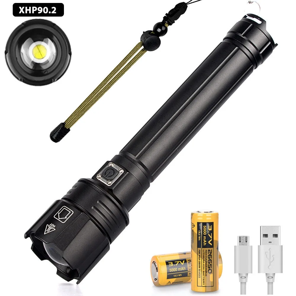 Super Bright Zoomable XHP99 P90.2 LED 3000LM Rechargeable Flashlight Torch Tactical Light 2x18650 / 26650 Battery