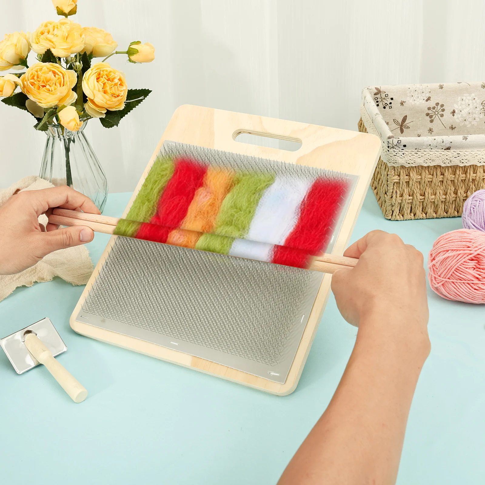 

Carding Brush Set Rubber Gauze Blending Board with Wool Brush 2 Wooden Wool Needle Felting Tools for Felt Making Craft DIY