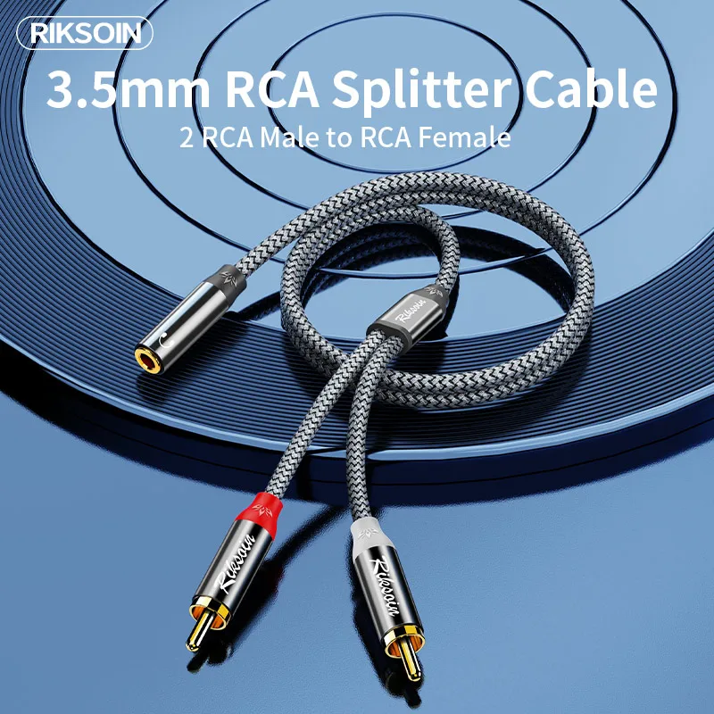 RIKSOIN RCA Jack Adapter, RCA Splitter Cable, 3.5mm Female to 2 RCA Male, 3.5 mm Jack Socket to Two RCA Male RCA Adapter
