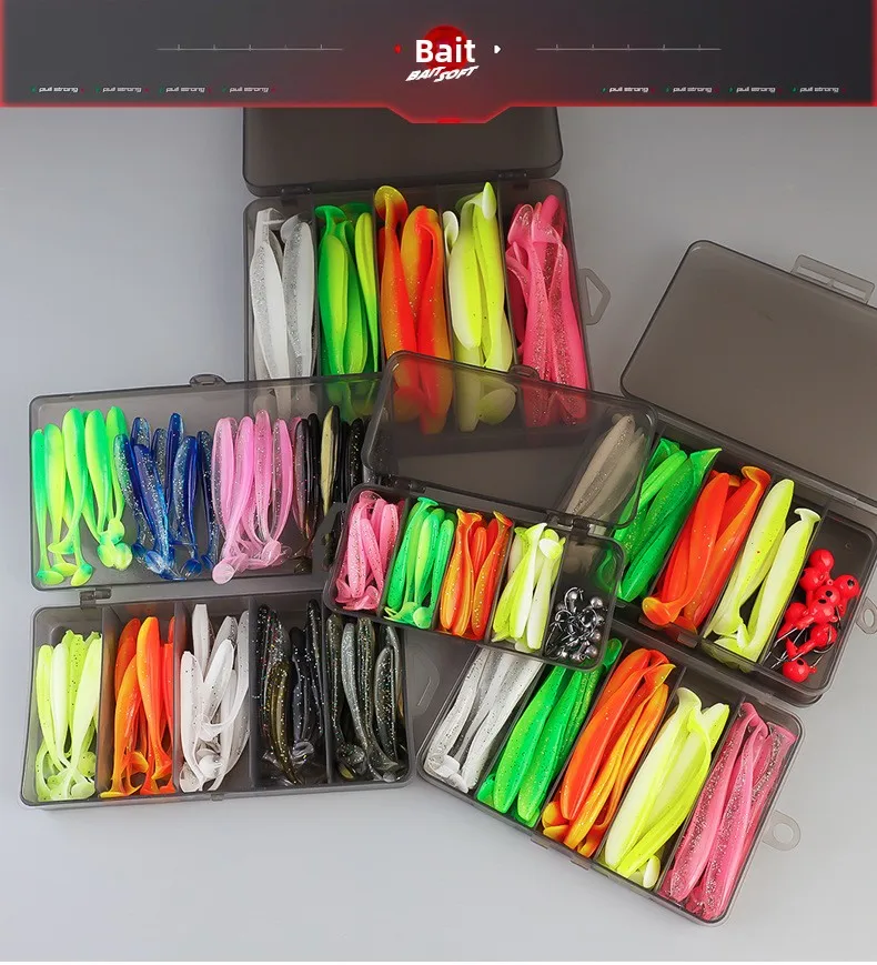 Köder SuittSoft Tail Bait Fake Bait5.5/7/9/12cmZwei-Farben-Angelköder Bleikopfhaken Soft Worm Set – Detail 12
