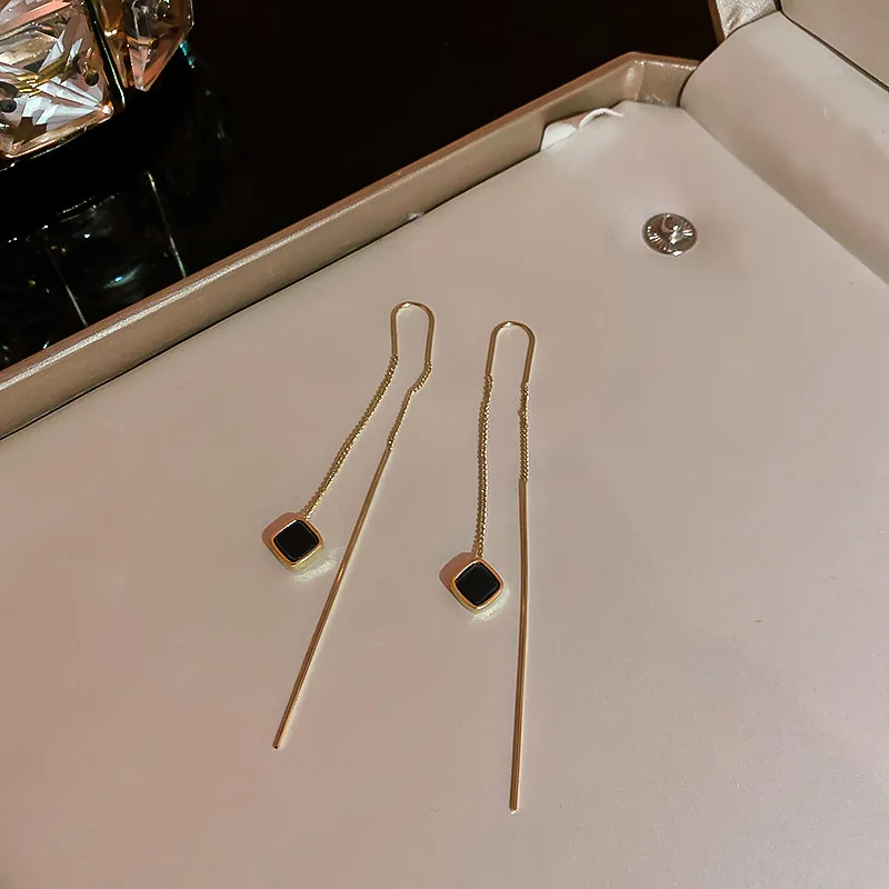 Simple Geometric Square Drop Earring For Women Korean Fashion Gold-color Line Long Tassel Dangle Earrings Party Jewelry Gift