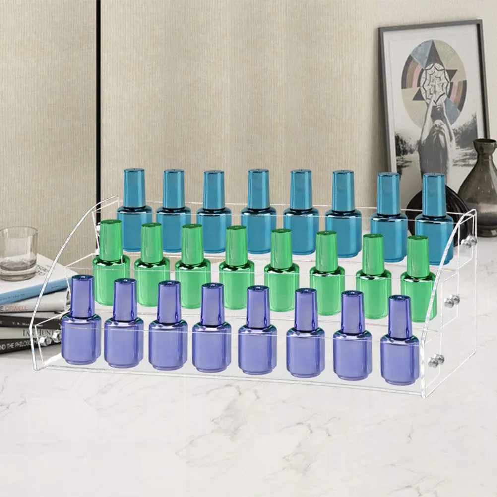

Stable Flat Base Multi Tier Nail Polish Display Rack Clear Acrylic Lipstick Organizer Essential Oils Holder Space Saving Desktop