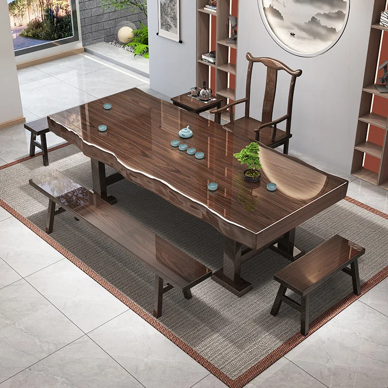 Whole board solid wood large board tea table and chair combination New Chinese log Kung Fu tea making