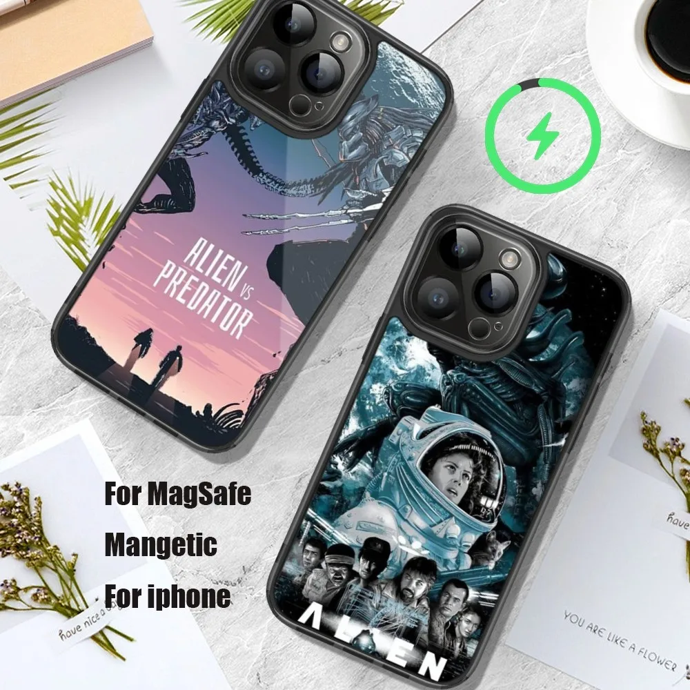 A-Alien vs Predator Movie Phone Case For iPhone 11 12 13 14 15 Pro Max Plus Mini Magsafe Magnetic Wireless Charging Shell