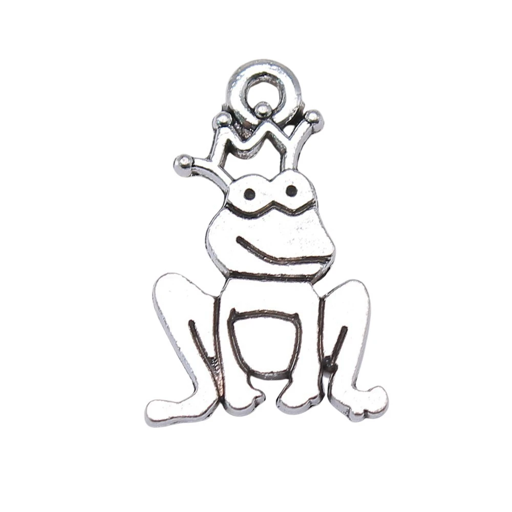 10pcs/lot 22x14mm Frog Prince Charms For Jewelry Making Antique Silver Color 0.87x0.55inch