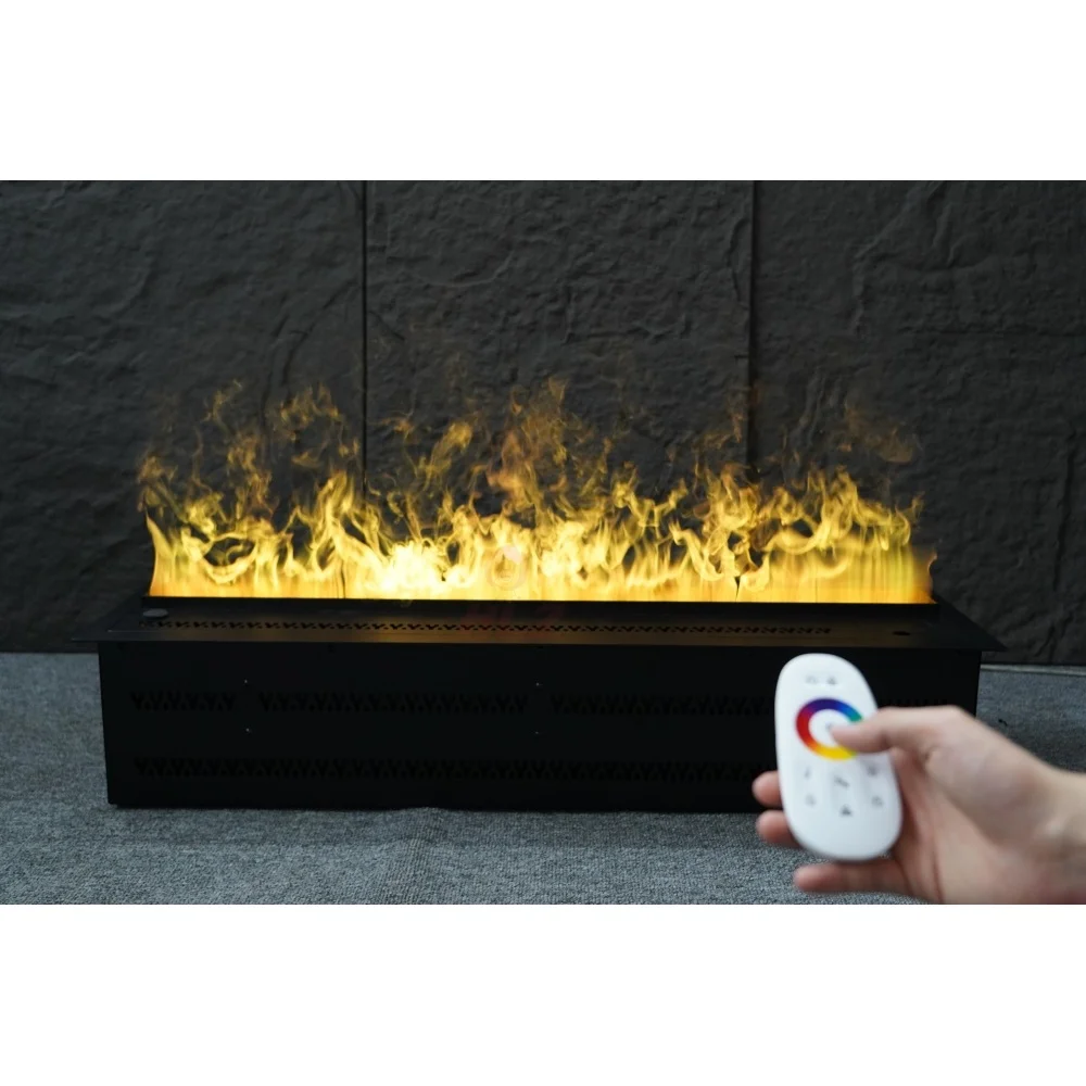 Water Vapor Fireplace, 1000mm Stainless Steel 3D LED Flame Insert, Multicolor Electric Heater, Built-In Indoor Fireplace