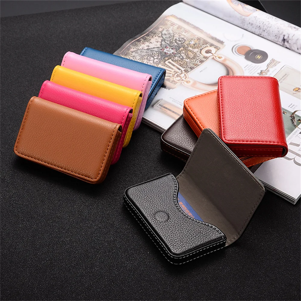 

PU Leather Lychee Pattern Business Card Holder with Magnetic Buckle Slim Pocket Name Card Holder Large Capacity Credit Card Case