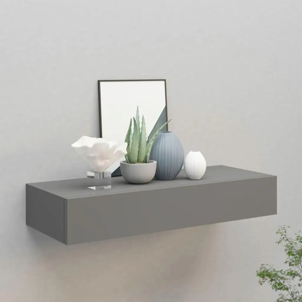 60x23.5x10cm Grey Wall-Mounted Drawer Shelf - Stylish MDF Storage Solution