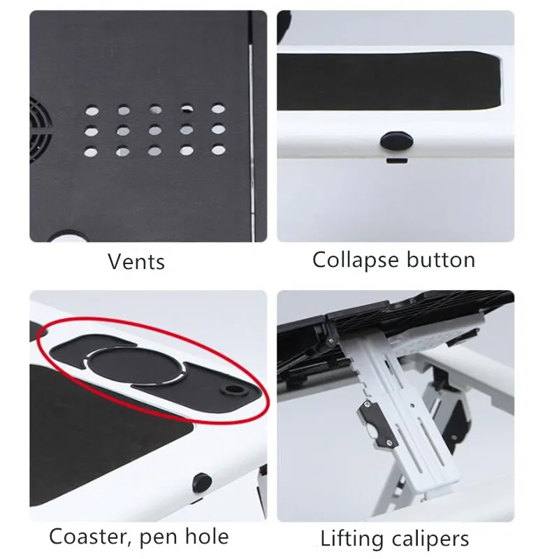 Scrivania pieghevole per Laptop supporto da tavolo regolabile per Computer tavolo pieghevole vassoio per ventola di raffreddamento per divano letto Notebook per tavolo del Computer