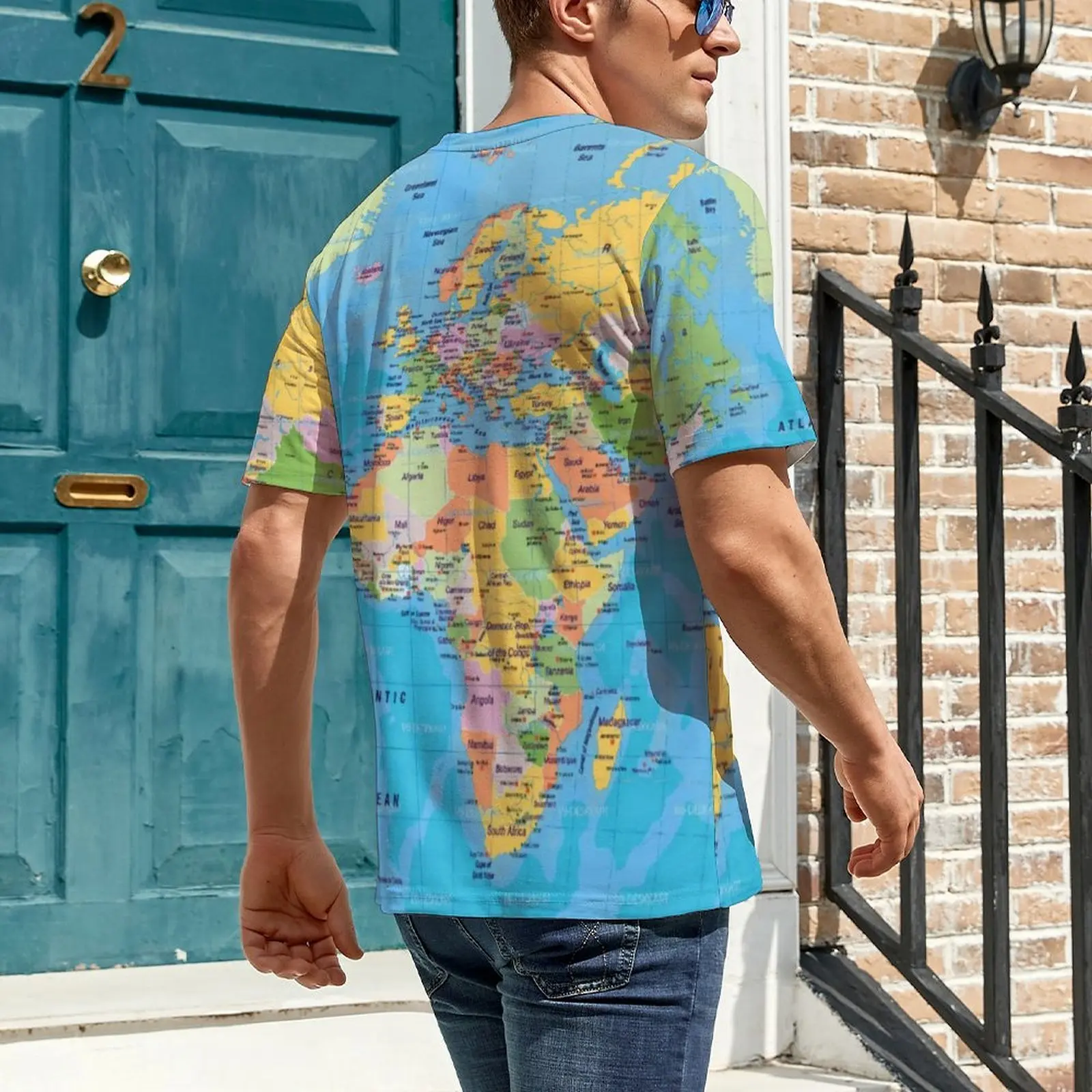 Earth Map T Shirt For Men World Maps Print Graphic O Neck T-Shirts Beach Retro Tops Short Sleeve Basic Oversized Tee Shirt Gift