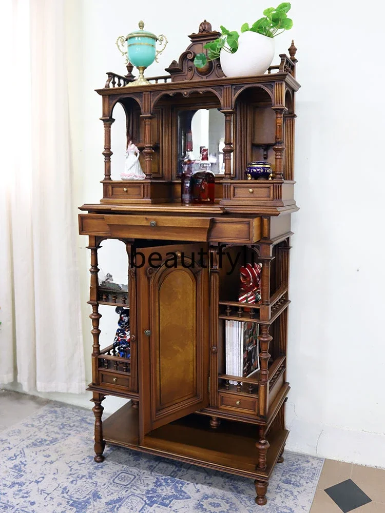 European French solid wood tenon and mortise wine cabinet decorative cabinet American home retro porch cabinet