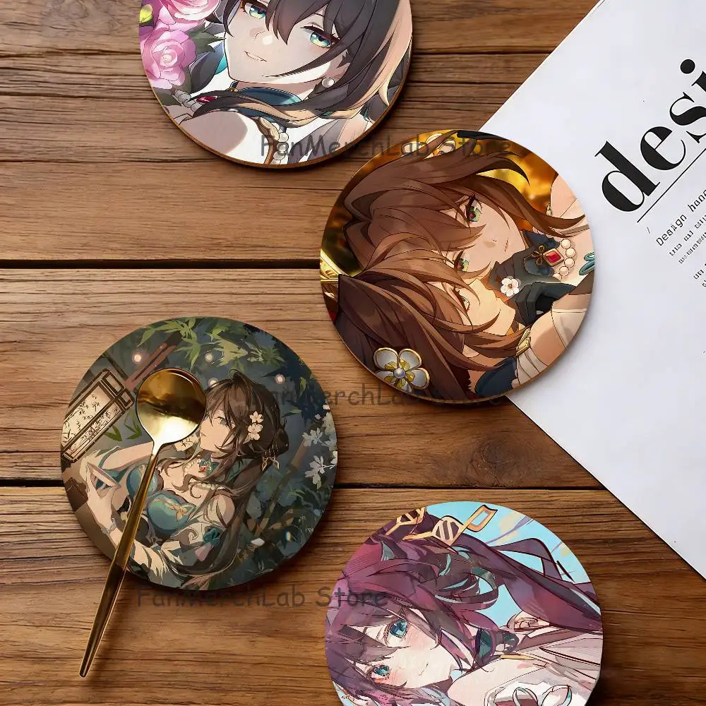 

R-Ruan M-Mei Star R-Rail Wood Coaster Set - Heat Resistant For Tea & Coffee, Home Cafe Decor Holiday Gift