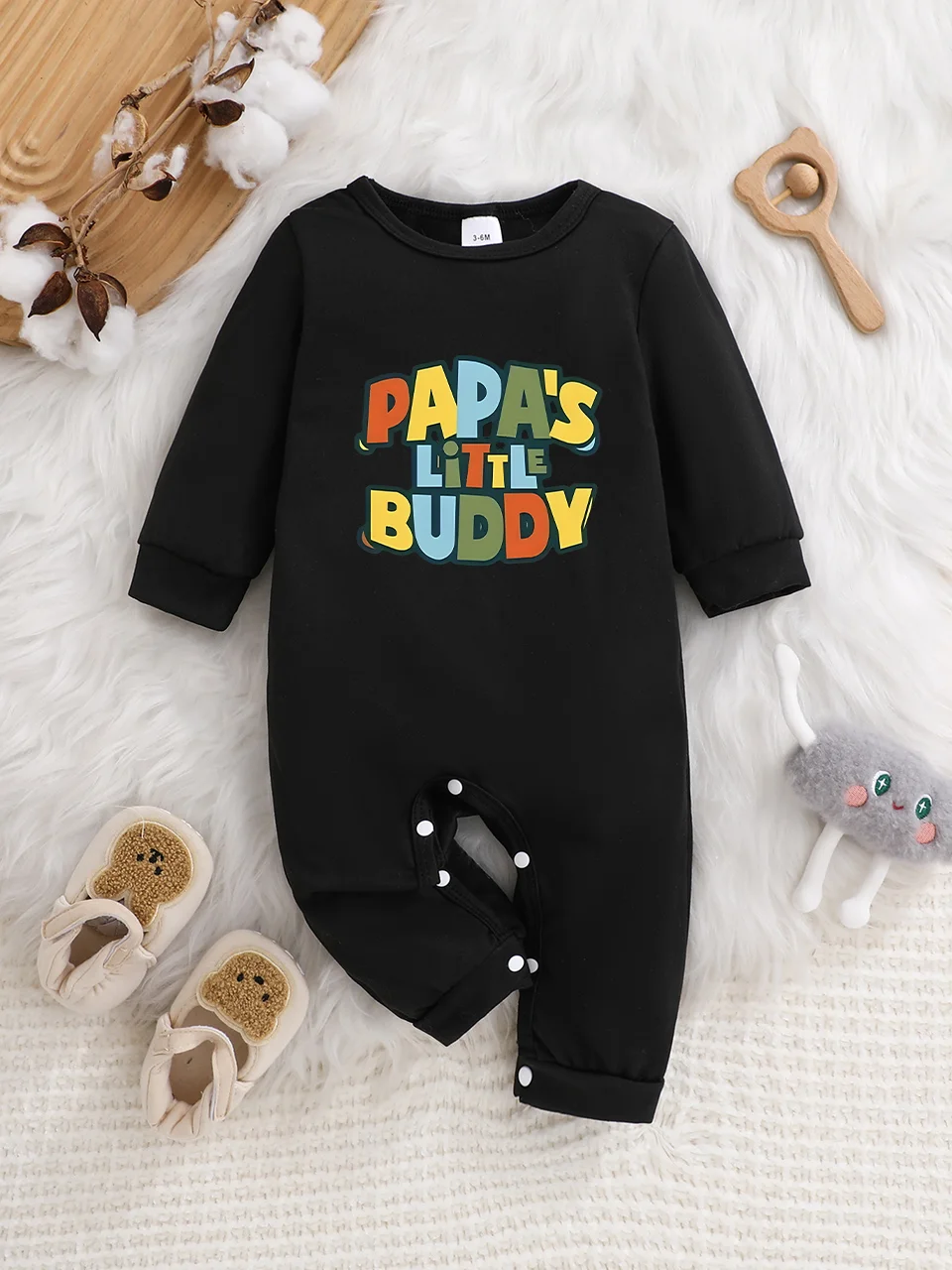2026 New Arrival: Long-Sleeved Baby Bodysuit with Fun Letter Print, Button Design, Easy Care, Suitable for New Parents