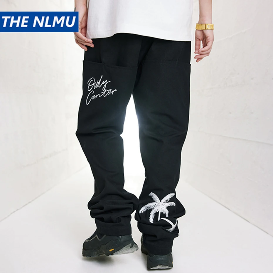 

Streetwear Baggy Pants Coconut Tree Embroidery Hip Hop Harajuku Loose Pants Men Fashion Black Joggers Skateboard Pants