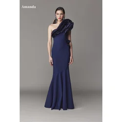 Amanda Satin One the Shoulder robes de soirée Mermaid Floor-Length Drapde Evening Dresses Valentines Day Simple Wedding Dress