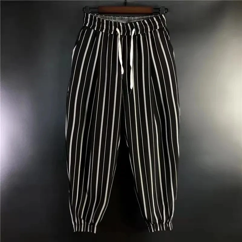 

Men Clothing Pantalones Summer New Striped Haren Pants Loose Casual Pants Men Korean Bundle Foot Pants Streetwear Trousers Homme