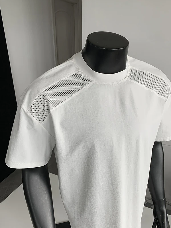 

Мужская летняя футболка American Sle Qui Dry Ice Silk Cool Feeling с дизайнерскими вставками и маленьким воротником, короткий рукав