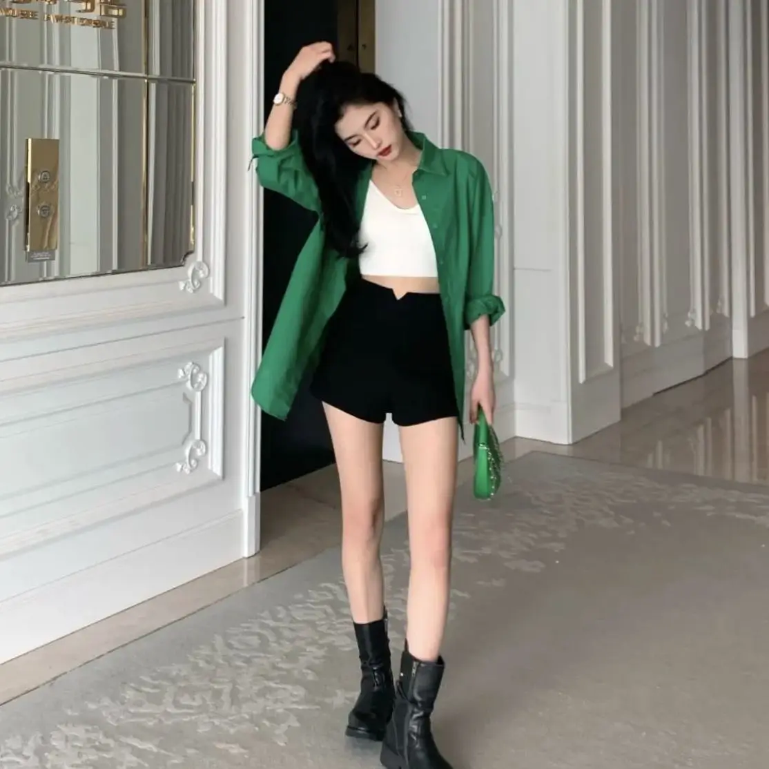Spring 2024 Loose Boyfriend Style Shirt Women's plus Size Meat Covering Hong Kong Style Slimming Long Sleeve Straight Cut Shirt