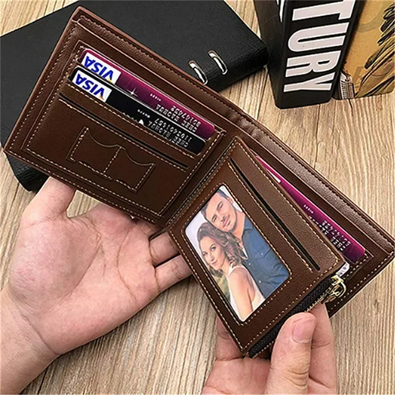 Dompet pribadi pria kulit PU kualitas tinggi untuk dia dompet ukiran pria dompet pendek dompet foto kustom hadiah pria mewah