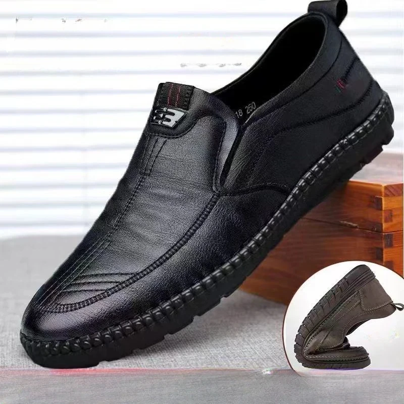 Zapatos de cuero transpirables de verano para hombre, mocasines sin cordones de negocios, zapatos informales para hombre, zapatos planos negros,