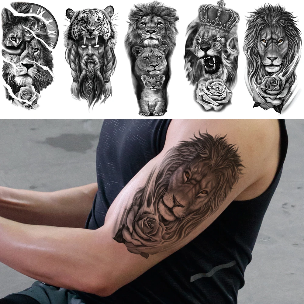 5pcs/Set,Waterproof Temporary Fake Tattoo Stickers Decals,Animan Tiger Lion Wolf OWL Beast,Body Art for Sexy Cool Man Women Arm