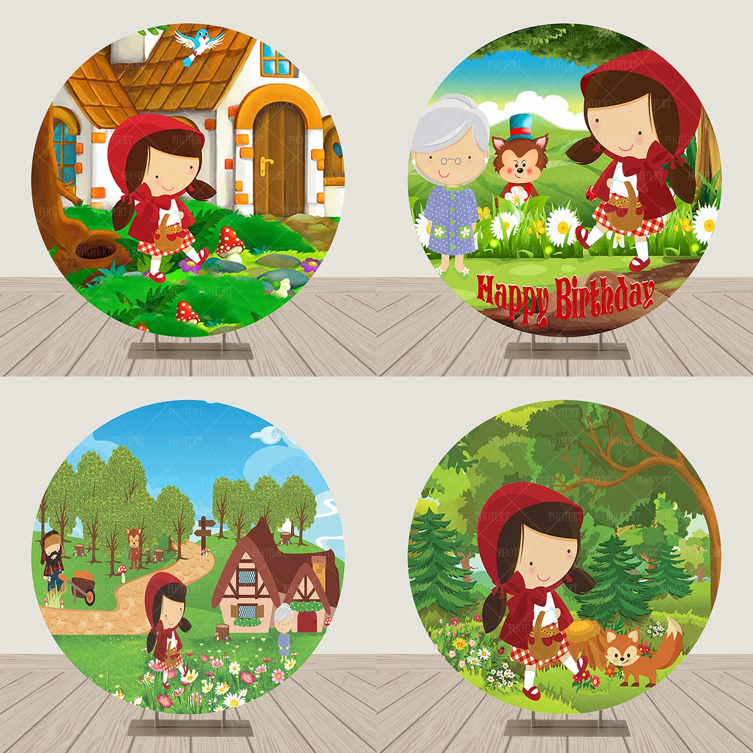 Round Little Red Riding Hood Background Girls Birthday Party Backdrop Jungle Fairy Tale Circle Banner Photography Studios Props