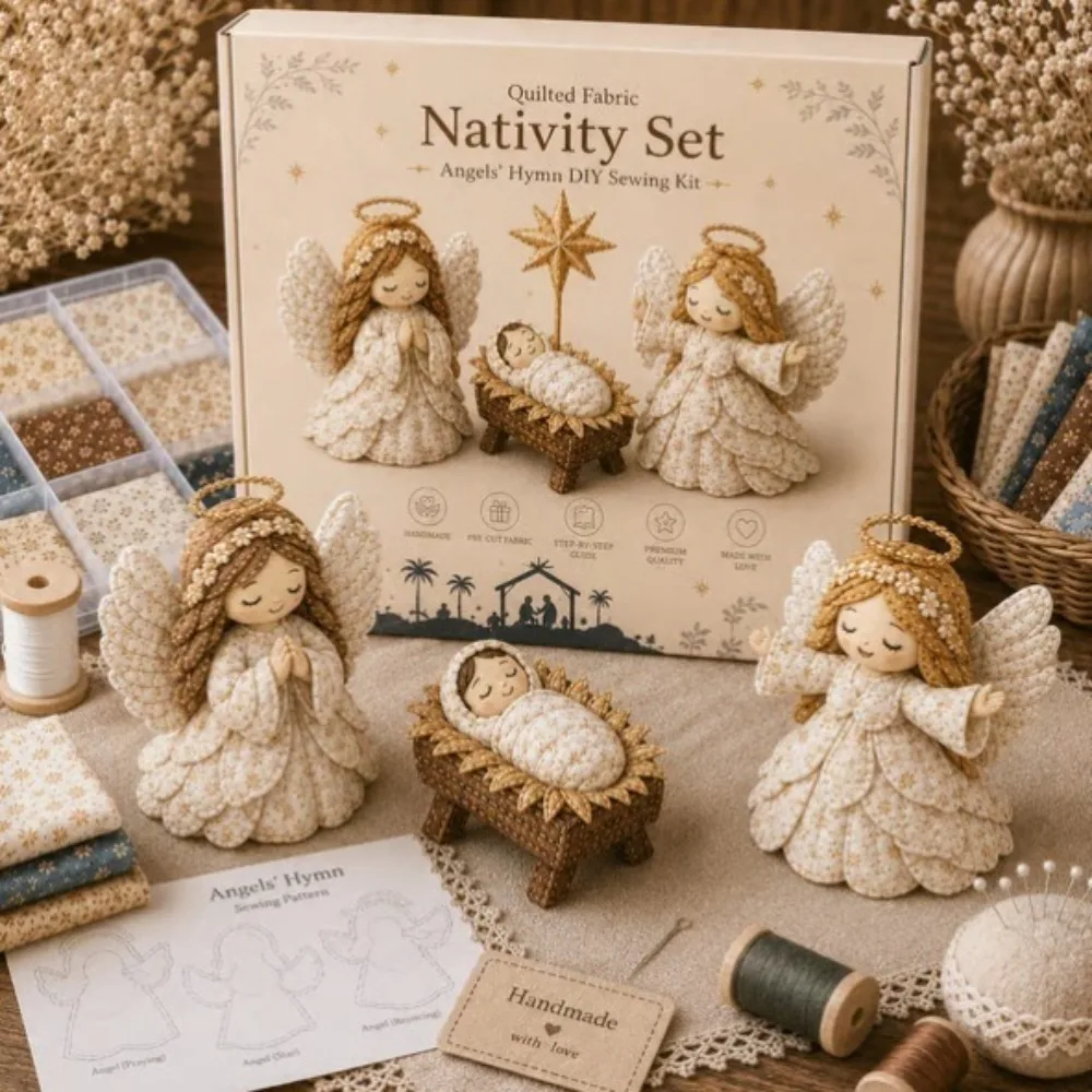 Pre-Cut Fabric Quilted Nativity Patchwork Kit Beginner Friendly with Assembly Guide Nativity Scene Sewing Craft Kit Handmade DIY