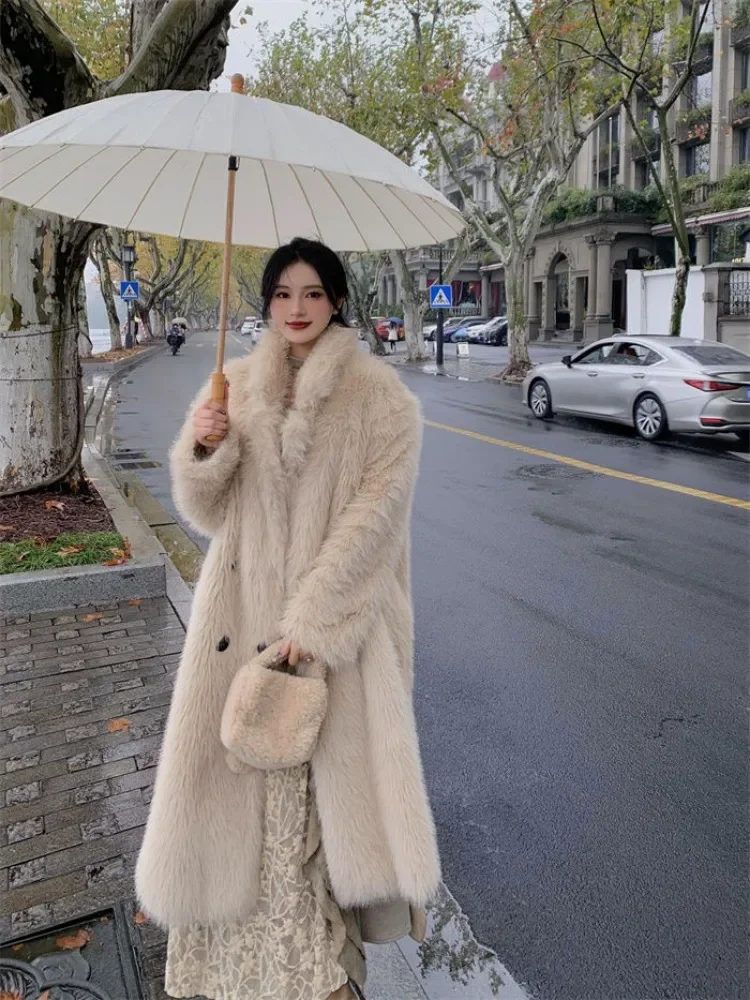 Luxury Long Faux Fur Coat Women Warm Fluffy Fur Jacket Long Sleeve Design Chic Jackets Women's Clothing High Quality Outerwear