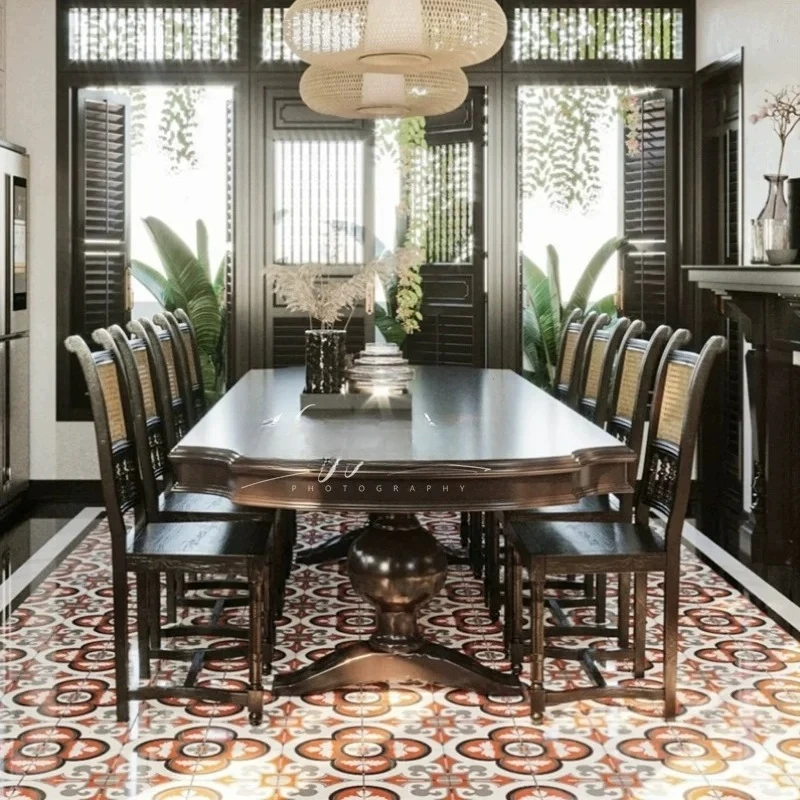 Solid wood oval dining table and chair combination furniture can be customized high-end retro old simple dining table
