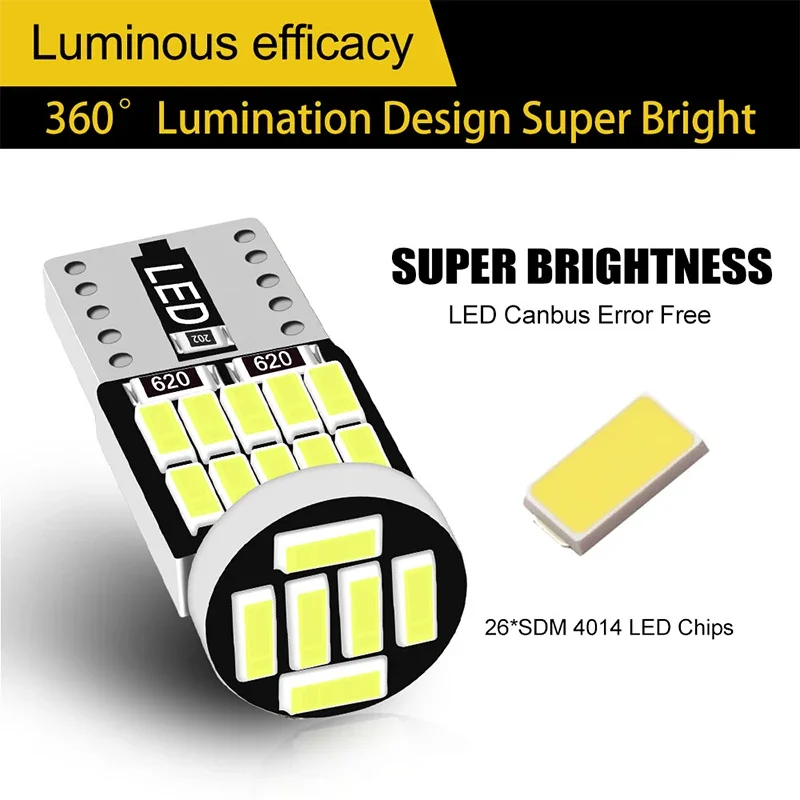 10PCS T10 W5W LED Bulbs 4014 26SMD Canbus 168 194 Signal Lamp White For Car Interior Parking Position Light Map Dome Light image 3
