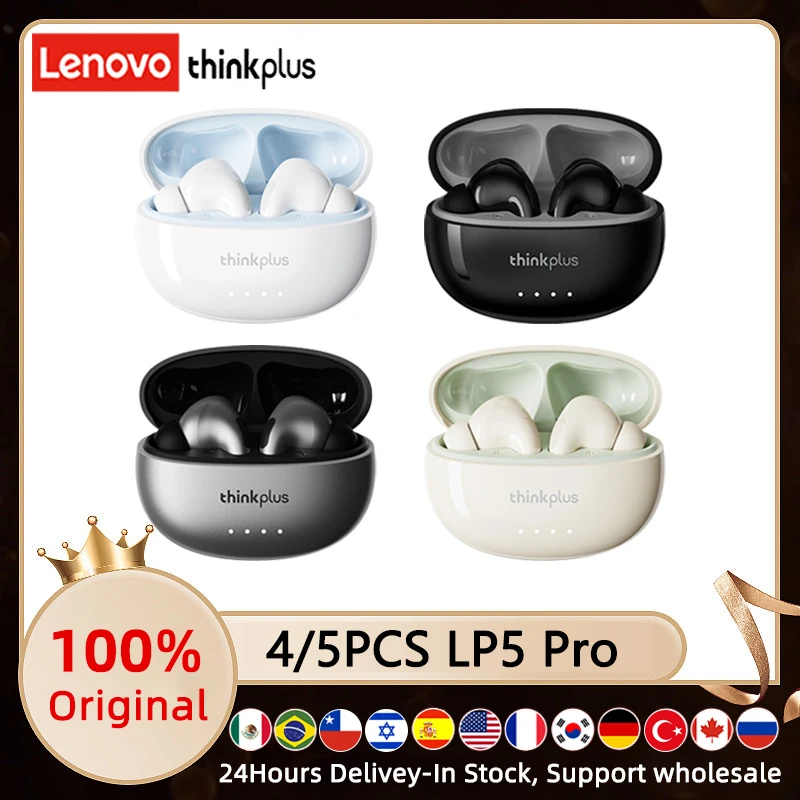 

4/5Pcs Lenovo LP5Pro Headphones TWS Wireless Bluetooth 5.4 Earphones HiFi Sound Earbuds Gaming Sports Headset HD Call with Mic