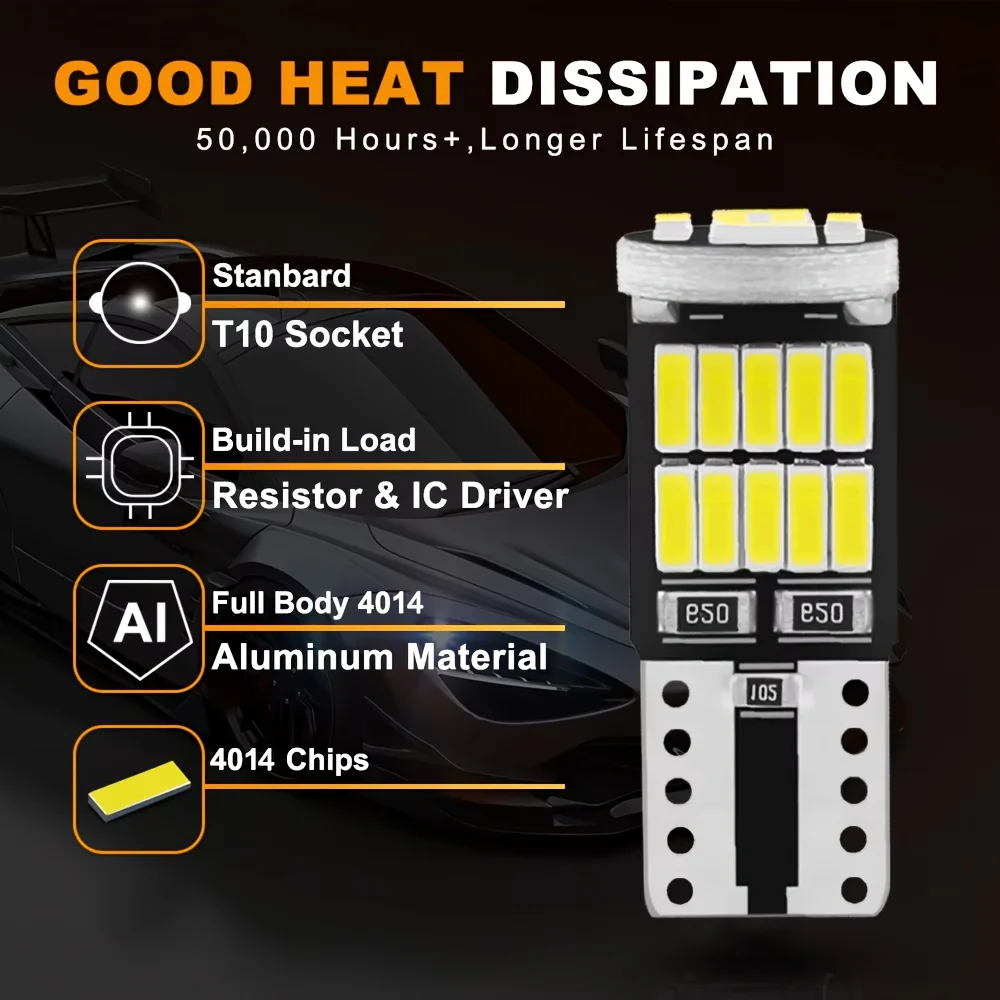 10/20PCS W5W T10 LED 전구 캔버스 4014 SMD 6000K 168 194... - 1