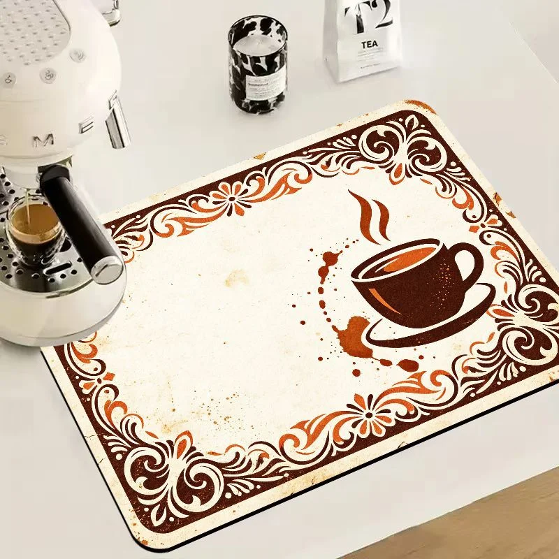 VIKAMA European Scroll Border Coffee Drying Mat Quick Dry Absorbent Anti Slip Heatproof Coffee Station Dish Counter Pad
