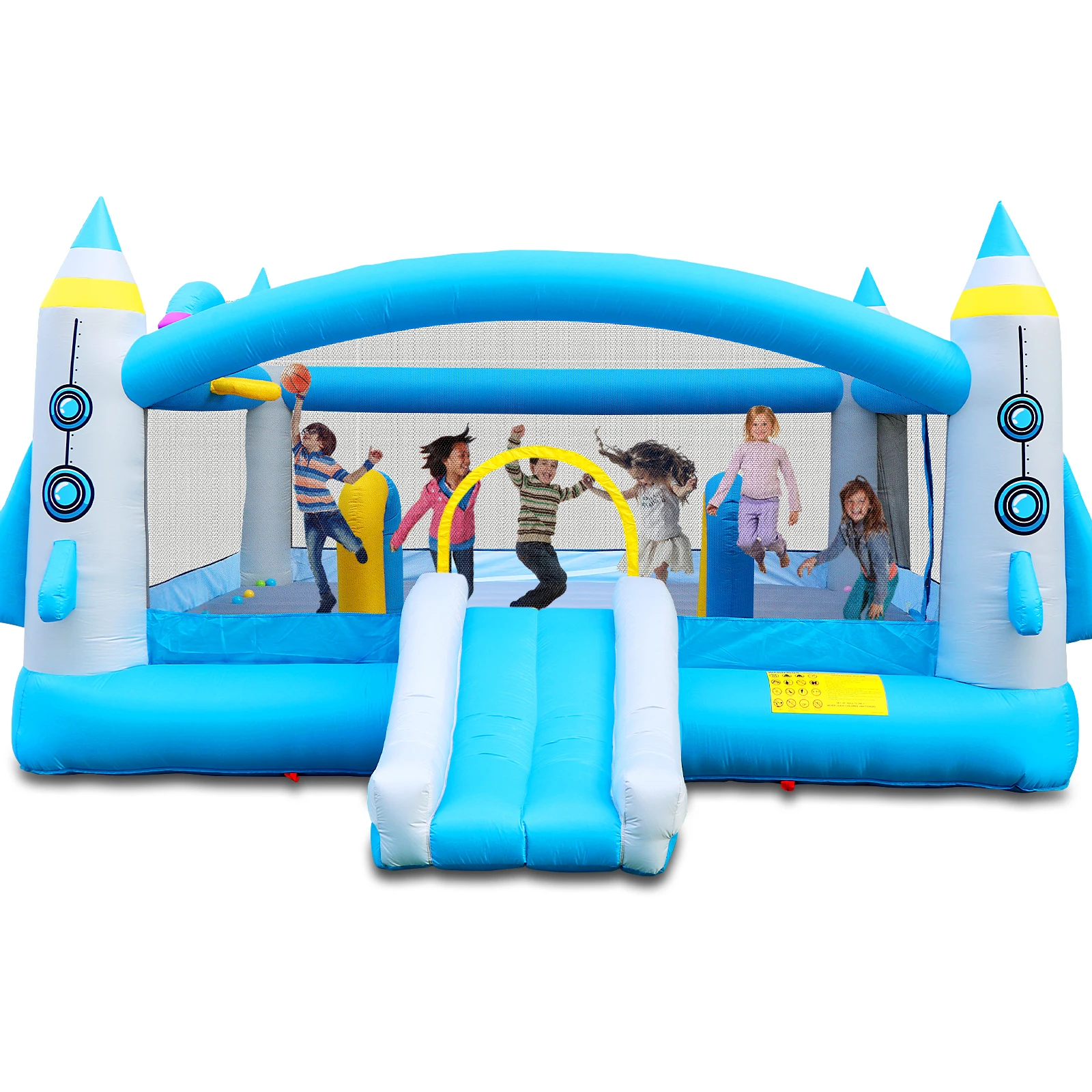 Kids Inflatable Bounce House With Long Slide Bouncing Area Basketball Hoop Heavy Duty Oxford Fabric Family Backyard Bouncy Castl