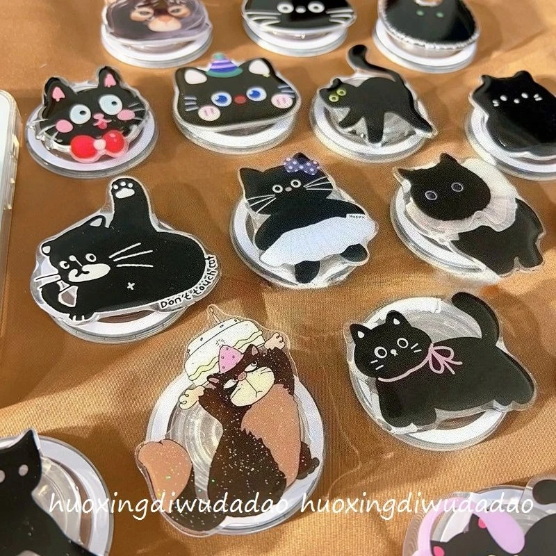 

Korean INS Cute Black Cat Cartoon Magnetic Phone Grip Tok Holder For IPhone Samsung Motorola Google Universal Stand Holder Tok