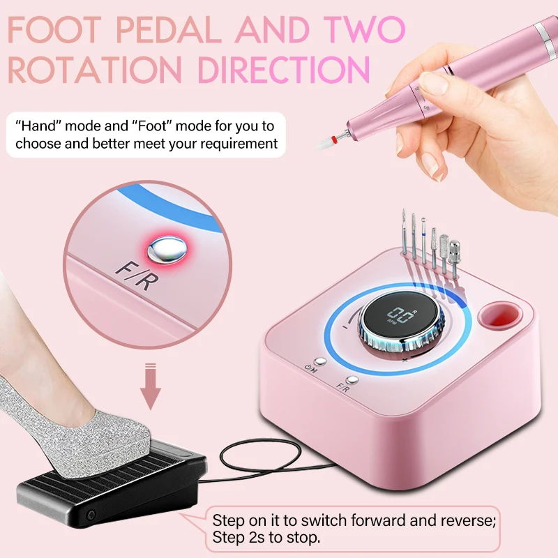 40000RPM เจาะเล็บเล็บเครื่องจอแสดงผล LHD เจาะเล็บไฟฟ้าอุปกรณ์สําหรับเจลลบ Pedicure Nail Art อุปกรณ์