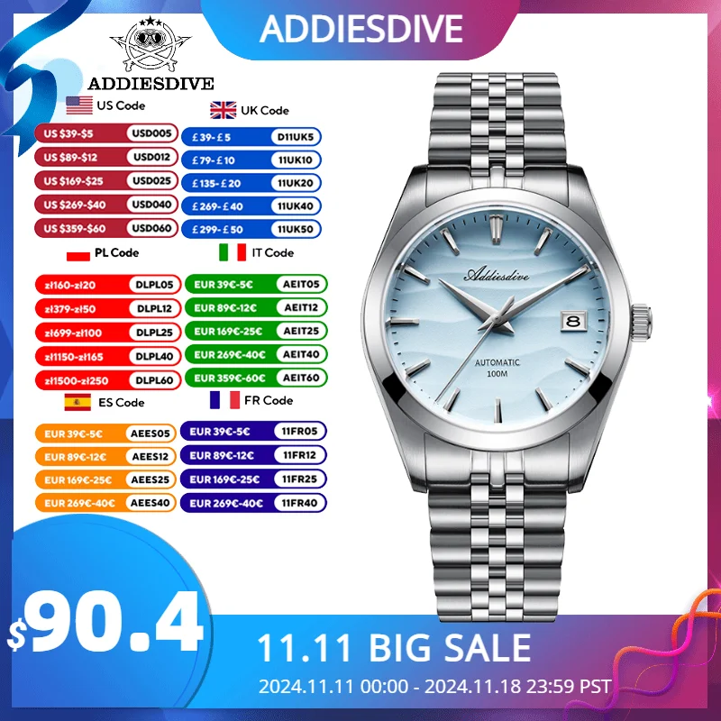 

ADDIESDIVE Watches New NH35 Automatic Mechanical Wristwatch For Men AR Coating 316L Stainless Steel 100m Waterproof Dress Watch