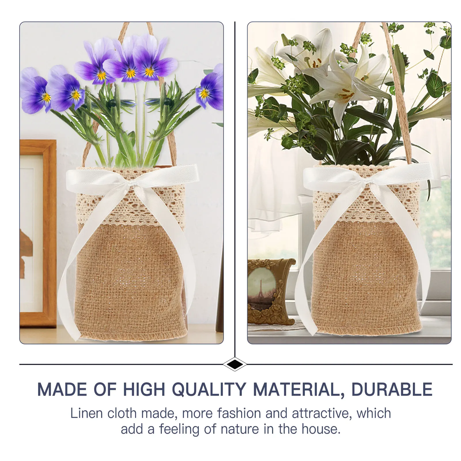 

2pcs Linen Cloth Storage Baskets Natural Flower Bags Wedding Gift Photography Props Burlap Candy Baskets Banquet Dry Flower