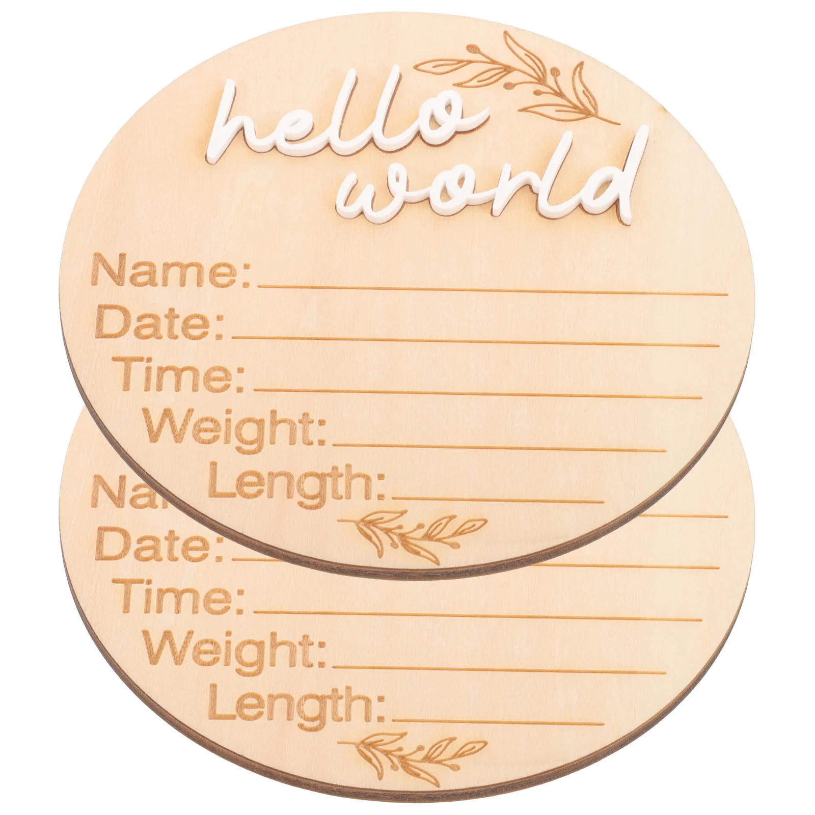 

2 Pcs Newborn Commemorative Plaque Birth Announcement Board Baby Gift Bulletin Boards Round Sign for Hospital Boy Name Wood