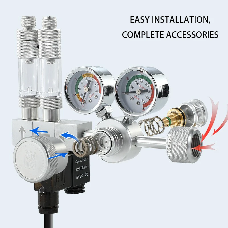 Aquarium DIY Co2 regulator dual stage pressure regulating valve Co2 multi splitter output fish tank Co2 pressure reducing valve