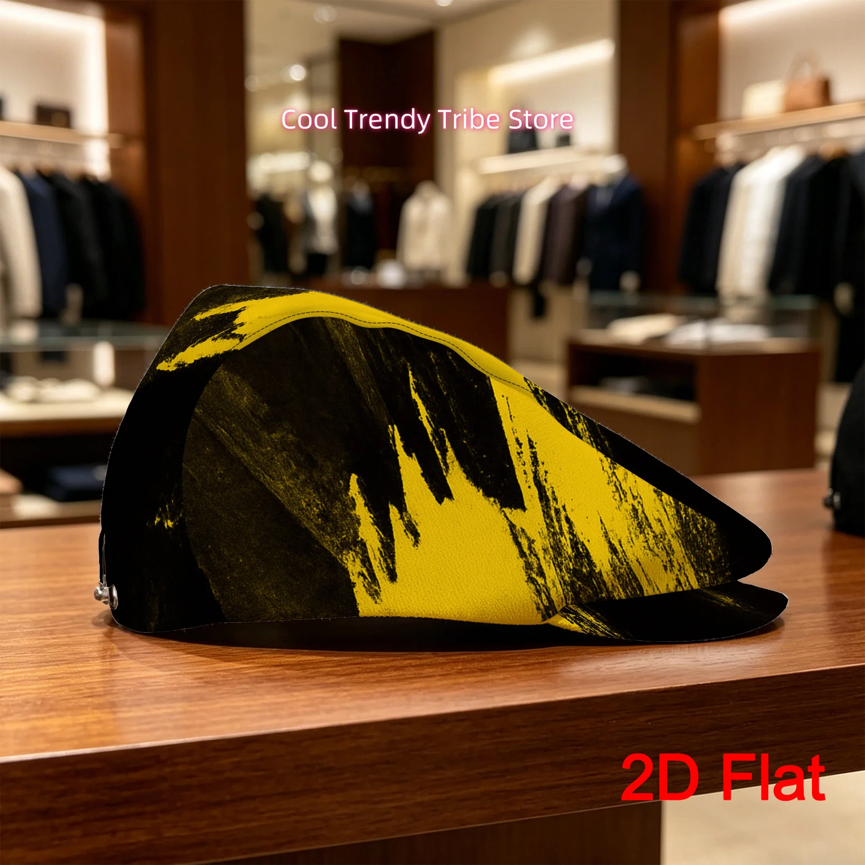 1pc 2D Flat with Yellow Black Brush Strokes Print Painter's Hat Adjustable Flat Cap Vintage Gentleman's Hat Hand Washable Durabl