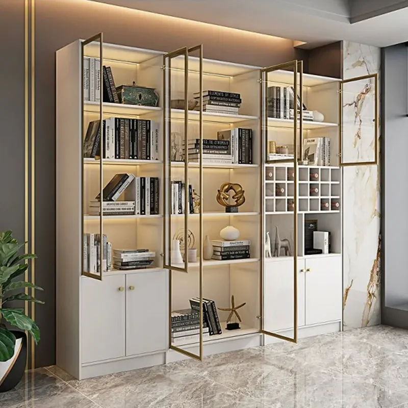 Glass bookcase storage locker wine cabinet bookcase combined office study room