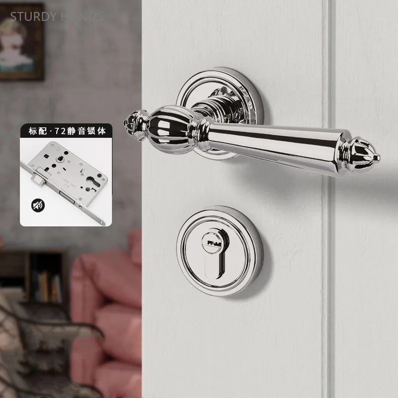 

European Silver Zinc Alloy Bedroom Door Lock Light Luxury Quiet Security Door Locks Wooden Door Double Handle Hardware Lockset